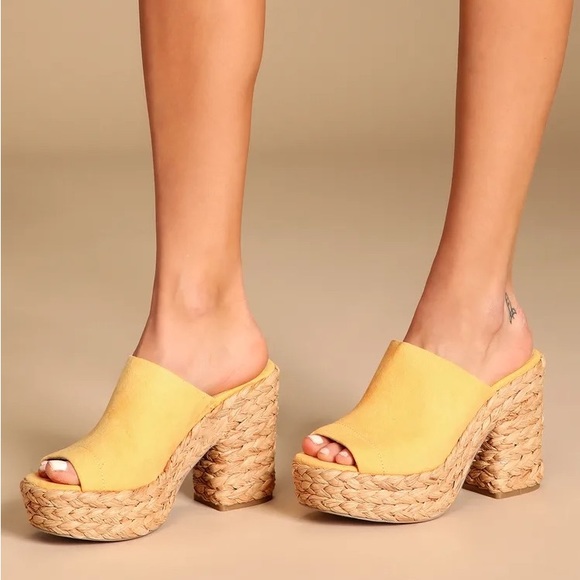 Lulus Ervyn Suede Raffia Platform Slide Sandals - Picture 2 of 9